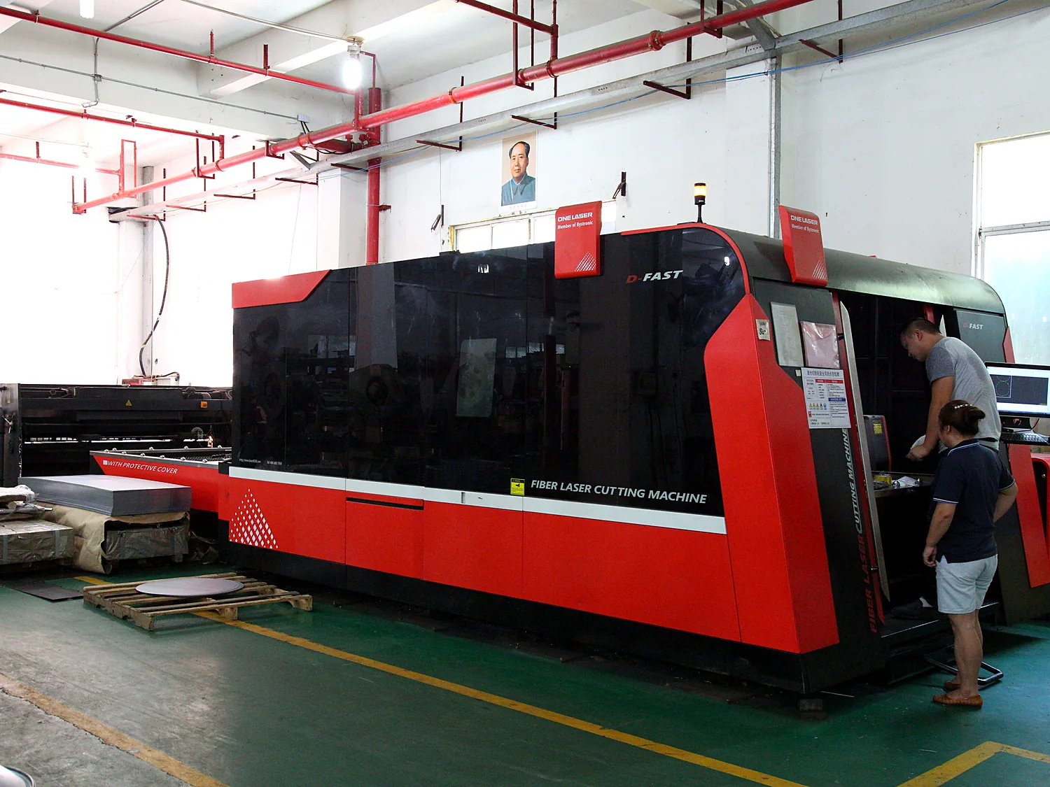 Press line with material racks alongside