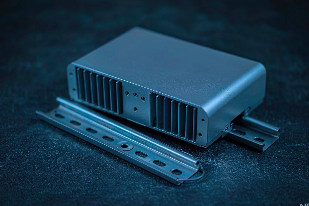 Solar inverter enclosure with heat sink and mounting rails